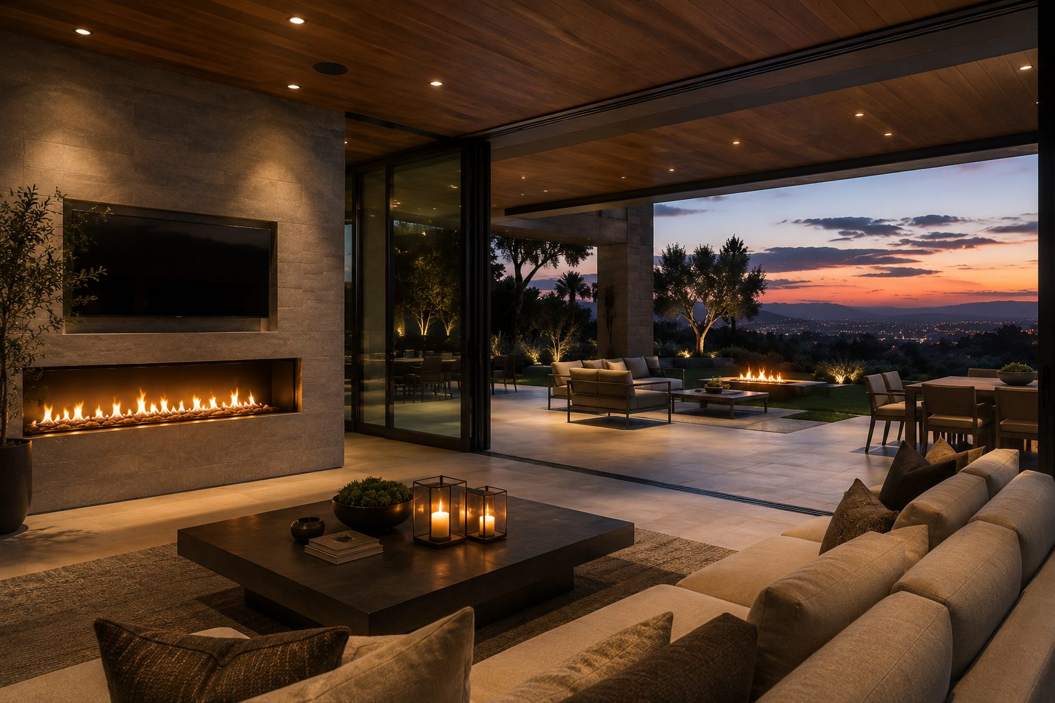 Indoor-outdoor living with glass walls