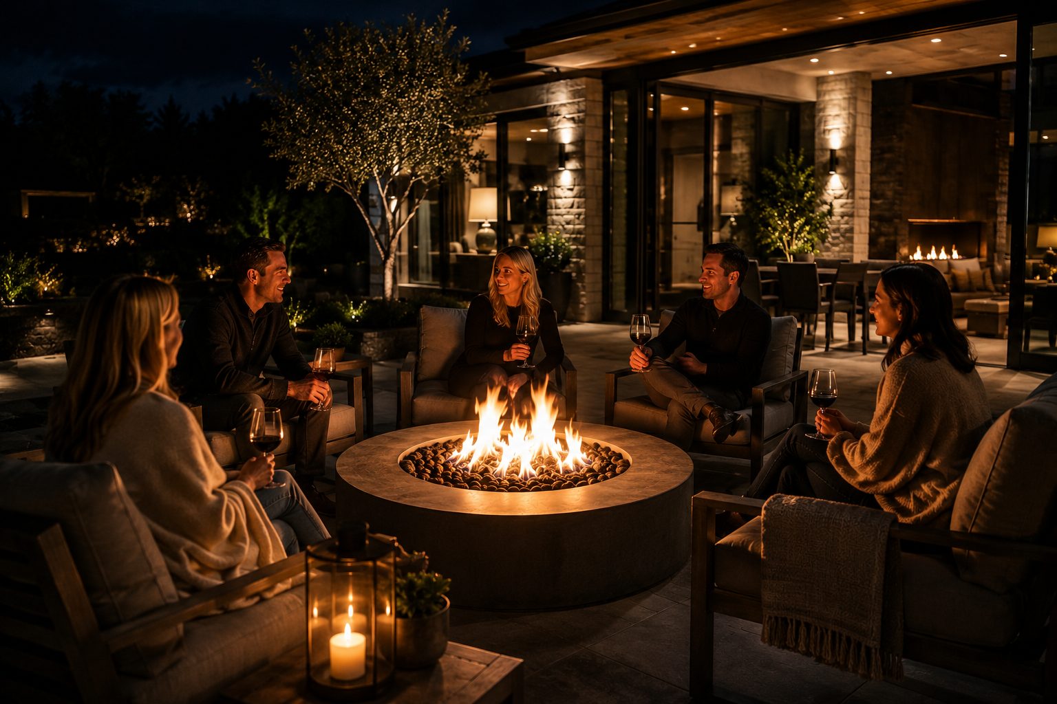 Modern fire pit gathering space