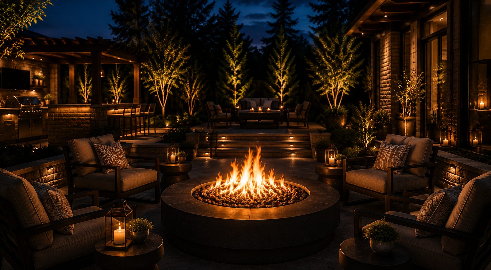 Warm fire detail in outdoor fire feature